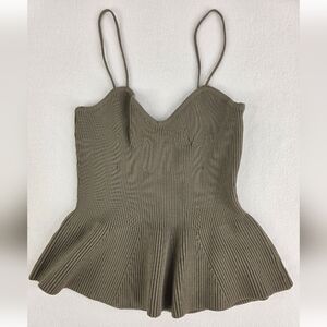 Debut M/L Ribbed Knit Peplum Cami Top in Olive 2596-M
